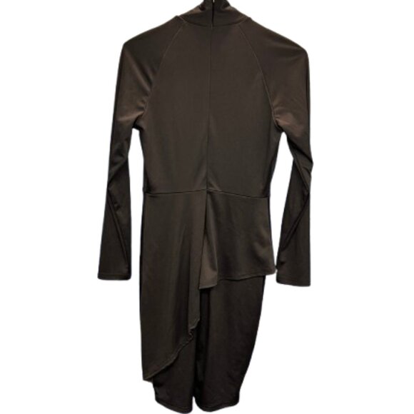 Only She Chic Black Long Sleeve Tie Neck Dress With Asymmetrical Hem - Picture 2 of 6